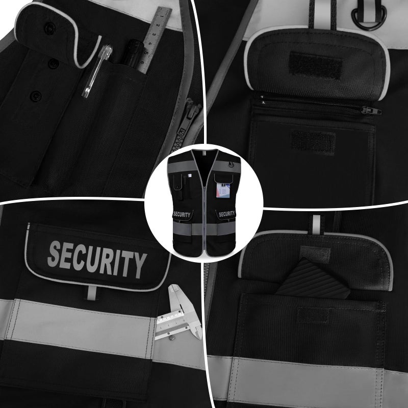 TCCFCCT Security Vest for Men Women 9 Pockets High Visibility Reflective Safety Vest, Hi Vis Vest with Reinforced Sewing, Durable to Use, Meets ANSI/ISEA, (G100S-Black, 4XL) - Image 4